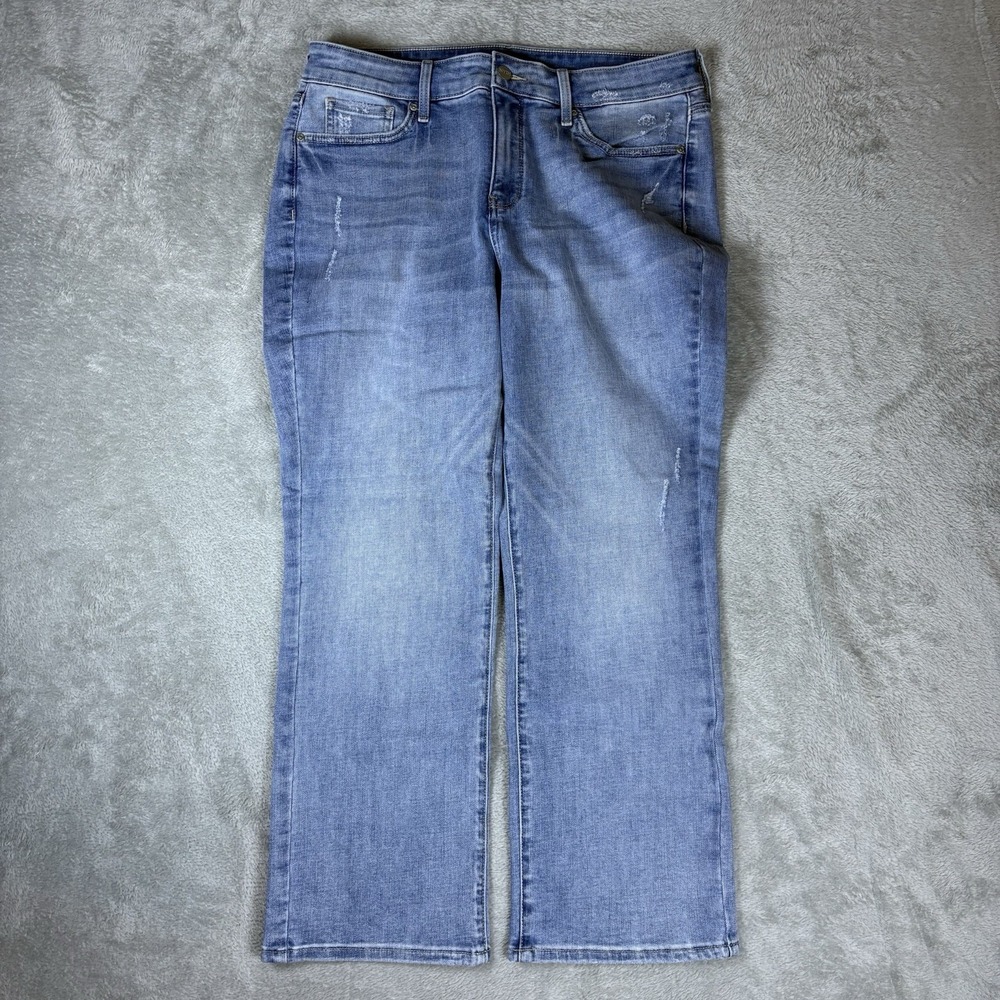NYDJ Size 12 Marilyn Straight Lift Tuck Tech Jeans Light Wash Stretch Distress